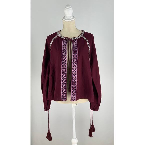 River Island Cardigan Embroidered Purple Womens Size Medium Tassel Cotton Boho - Picture 1 of 12